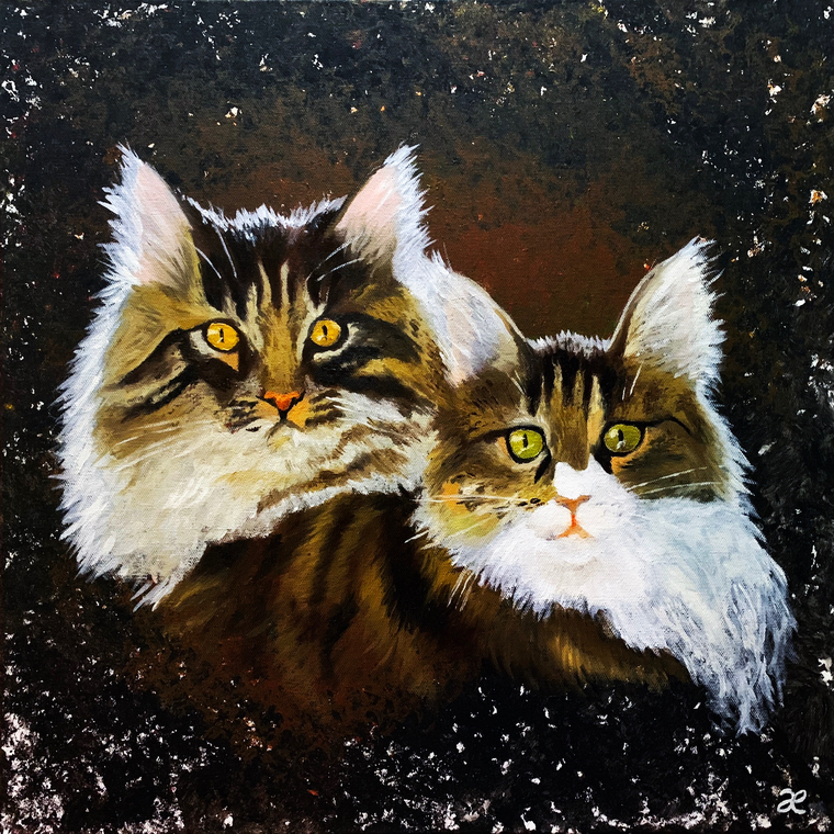 Simson och Isi Sandman katt katter tavla olja Simson och Isi Sandman katt katter tavla olja